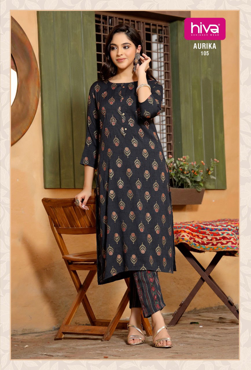 Hiva Aurika Latest Fancy Wear Rayon Designer Kurti With Bottom Collection
